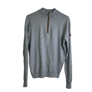 Peter Millar Autumn Crest 1/4 Zip Sweater Gray Mens Medium Suede Trim Knit Logo